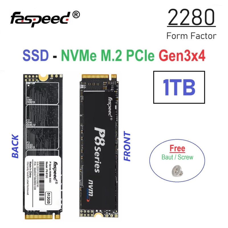 1TB SSD NVMe M.2 M-Key PCIe Gen3x4 Form Factor 2280